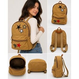 Mossimo Tan Military Small Back Pack Star Patches